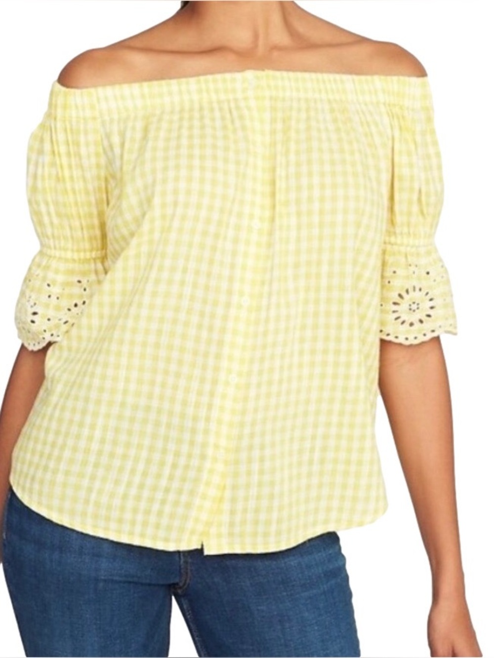 Old Navy Yellow Gingham Off-Shoulder Blouse, Size XS​